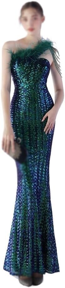 AUOGU Sequin Vertical Long Slim-fit Dress Evening Gown Ladies Party Girl - Image 2