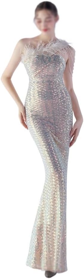 AUOGU Vertical Long Slim-fit Dress Evening Gown Women's Party Socialite Sequins - Image 2