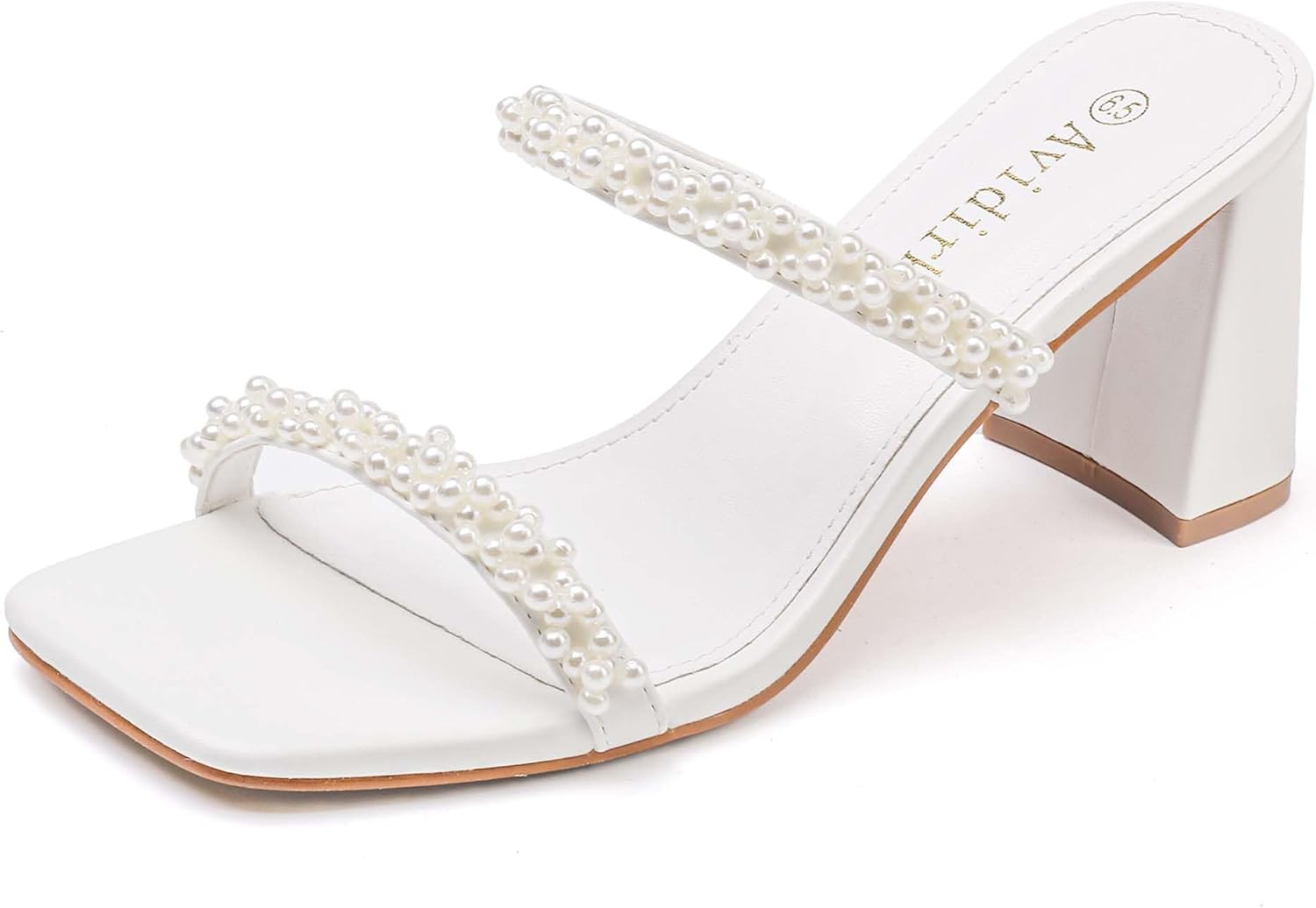 Avidirk Women's Square Open Toe Heeled Sandals Two Strap Mules Slip On Block Chunky Mid Heels Sandals - Image 12