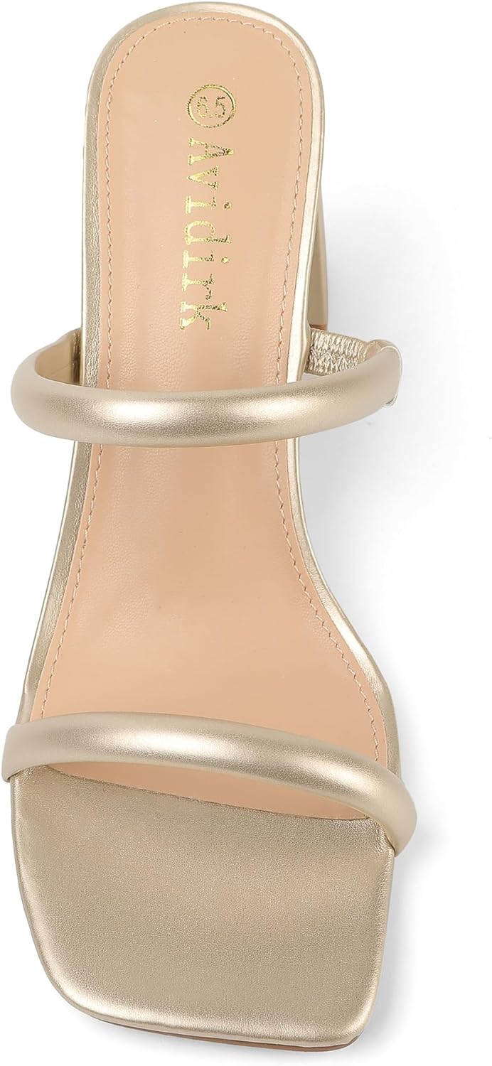 Avidirk Women's Square Open Toe Heeled Sandals Two Strap Mules Slip On Block Chunky Mid Heels Sandals - Image 2