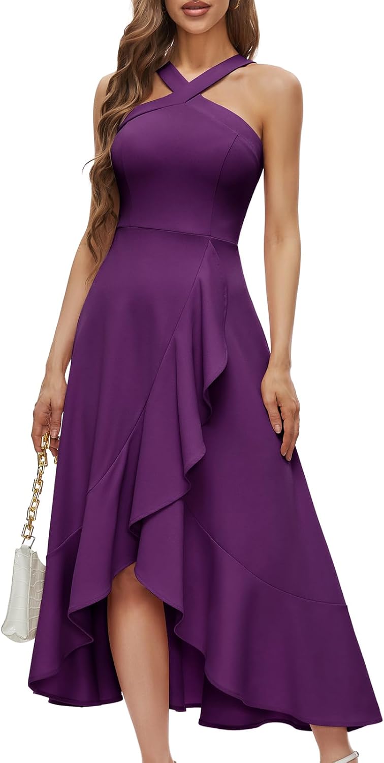 Bbonlinedress Halter Cocktail Women Dresses Prom Formal Wedding Bridesmaid Dress Ruffled Maxi Hi-Lo Evening Party 2025 Dress - Image 12
