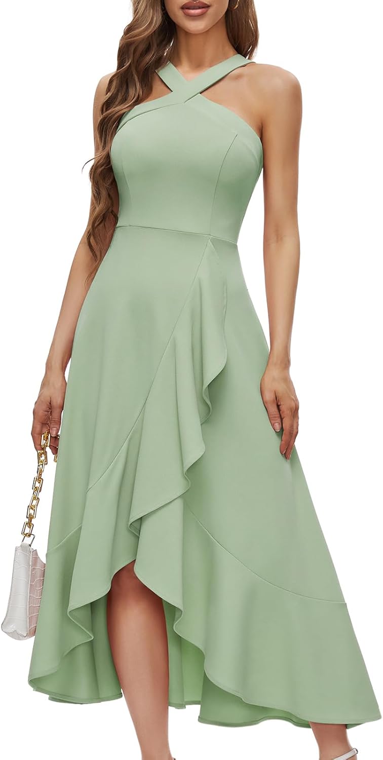 Bbonlinedress Halter Cocktail Women Dresses Prom Formal Wedding Bridesmaid Dress Ruffled Maxi Hi-Lo Evening Party 2025 Dress - Image 15