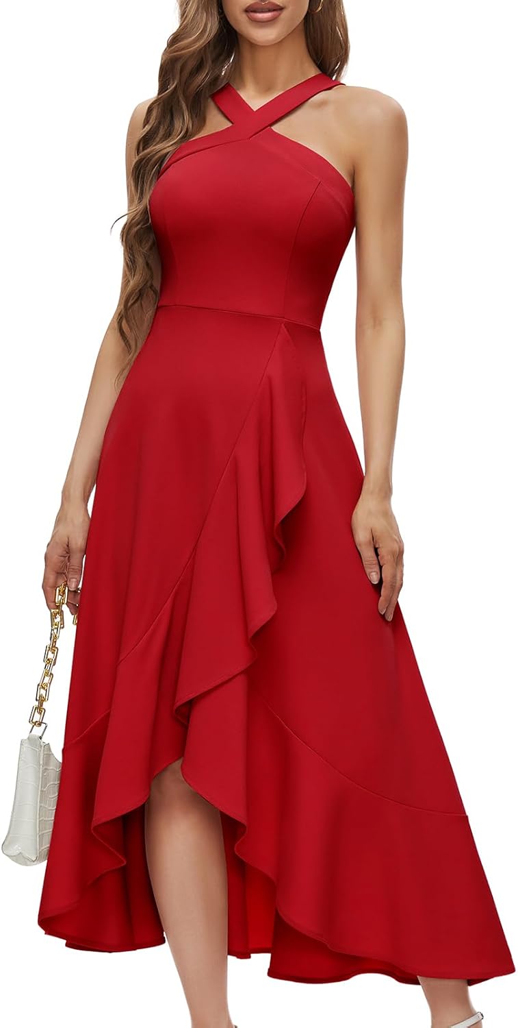Bbonlinedress Halter Cocktail Women Dresses Prom Formal Wedding Bridesmaid Dress Ruffled Maxi Hi-Lo Evening Party 2025 Dress - Image 17