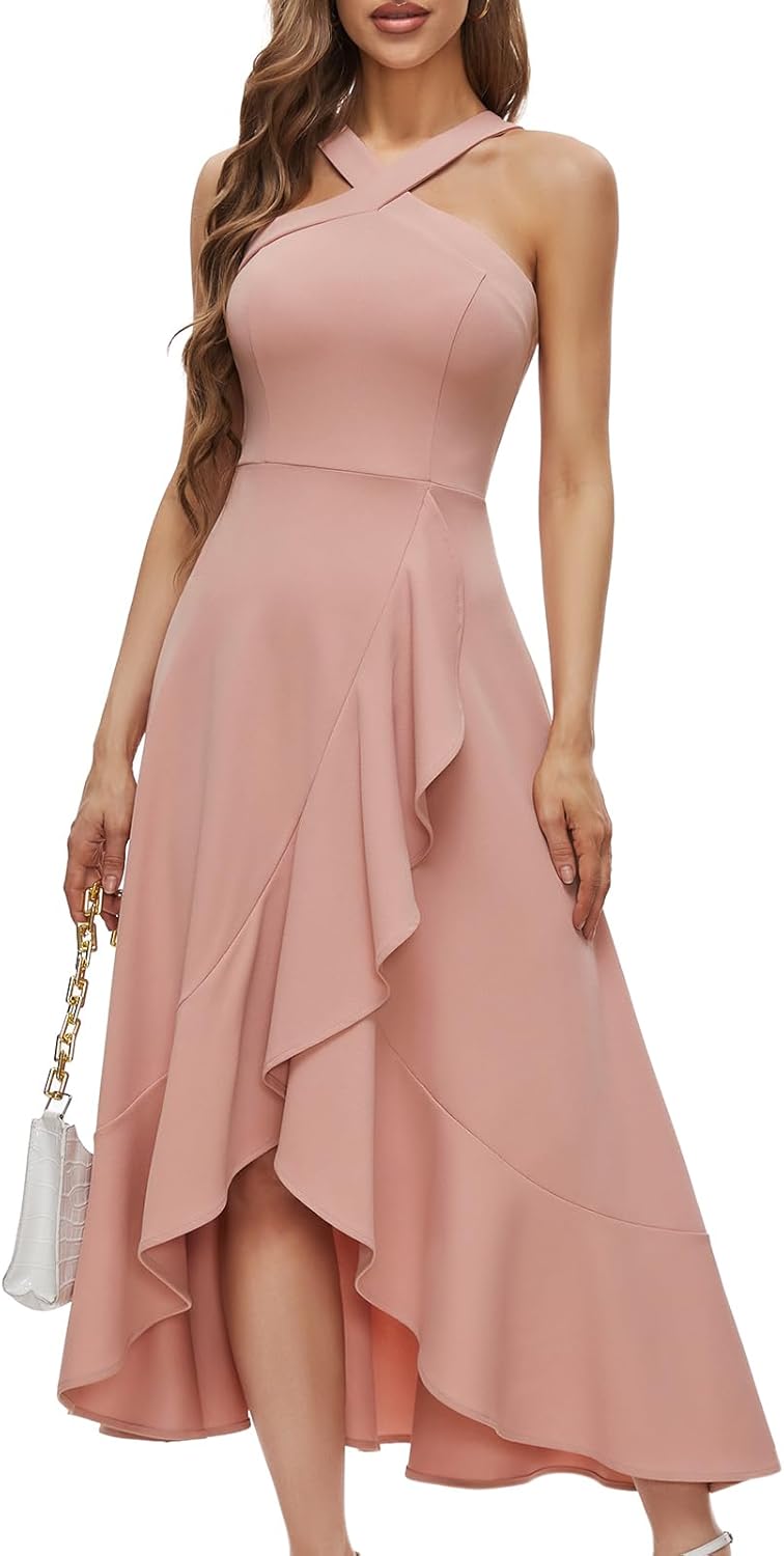 Bbonlinedress Halter Cocktail Women Dresses Prom Formal Wedding Bridesmaid Dress Ruffled Maxi Hi-Lo Evening Party 2025 Dress - Image 16