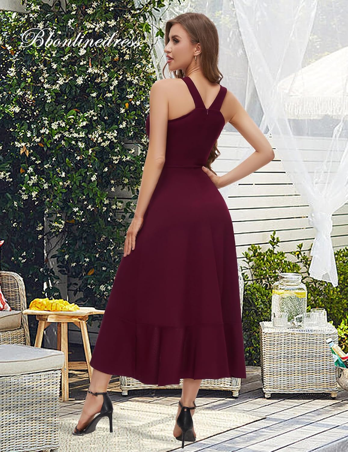 Bbonlinedress Halter Cocktail Women Dresses Prom Formal Wedding Bridesmaid Dress Ruffled Maxi Hi-Lo Evening Party 2025 Dress - Image 4