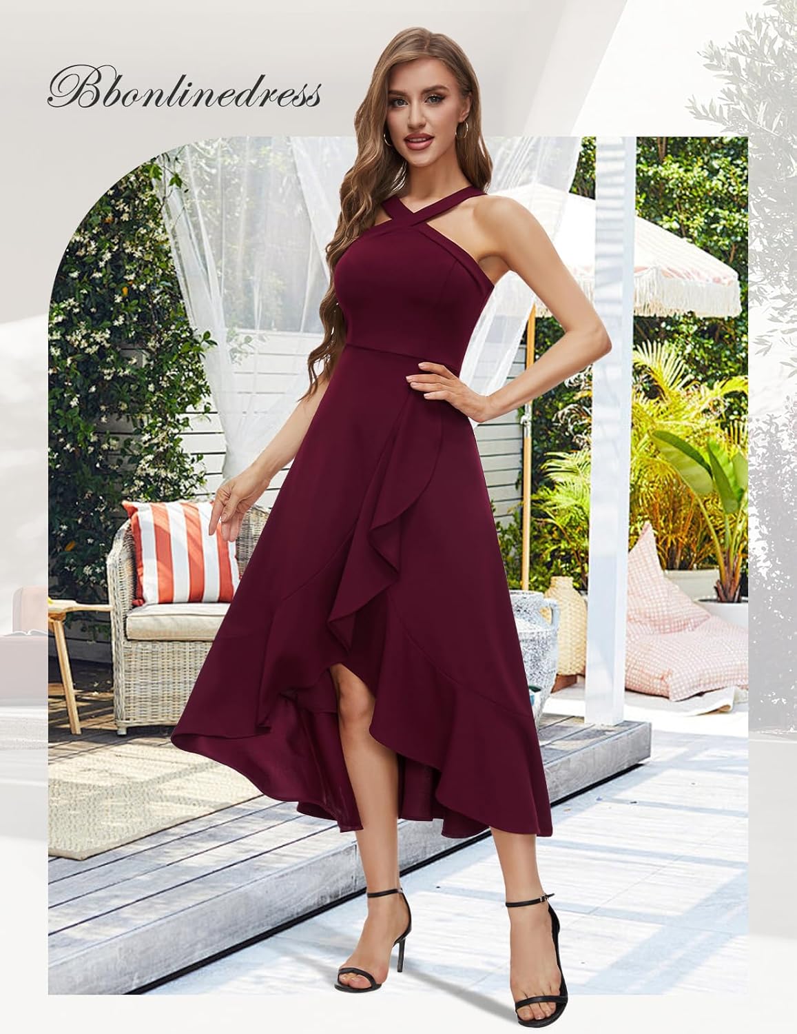 Bbonlinedress Halter Cocktail Women Dresses Prom Formal Wedding Bridesmaid Dress Ruffled Maxi Hi-Lo Evening Party 2025 Dress - Image 2