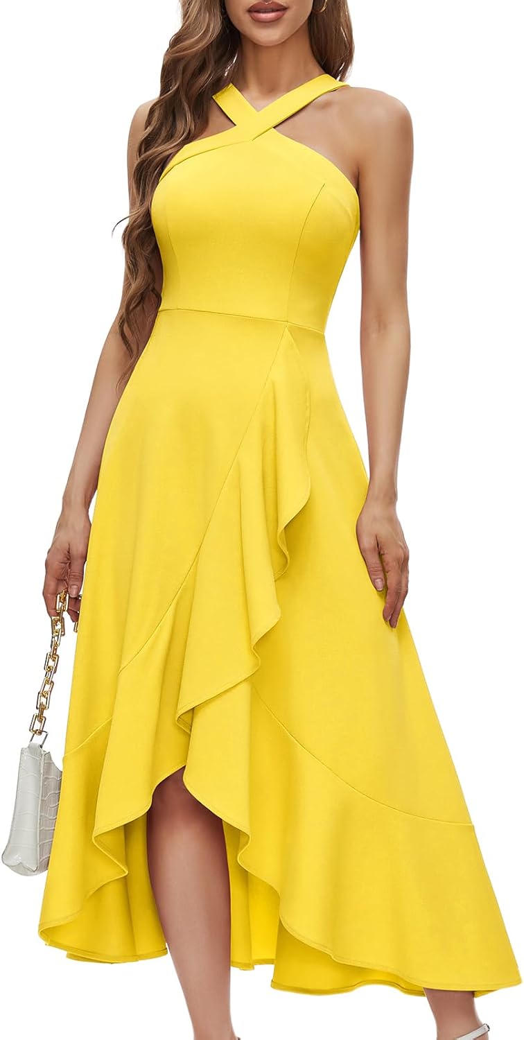 Bbonlinedress Halter Cocktail Women Dresses Prom Formal Wedding Bridesmaid Dress Ruffled Maxi Hi-Lo Evening Party 2025 Dress - Image 14
