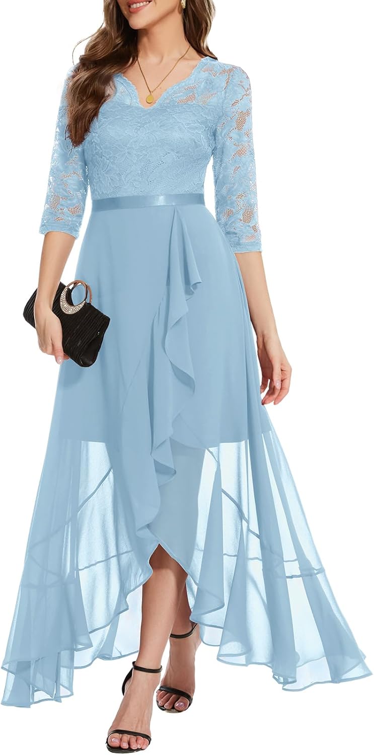 Bbonlinedress Women's V-Neck Dress for Women Wedding Guest Hi-Lo Floral Lace Prom Cocktail Party Formal Bridesmaid Dress - Image 9