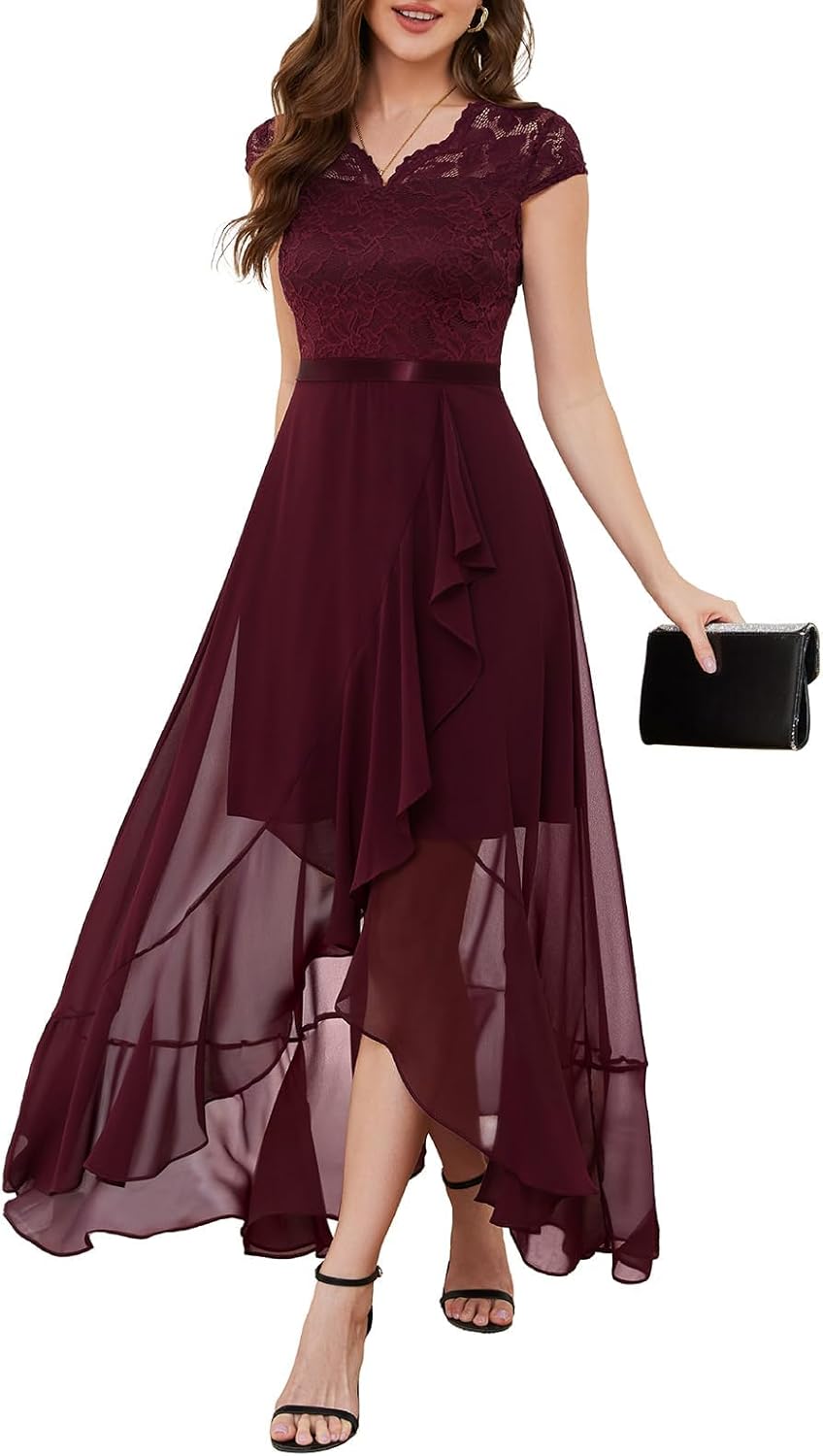 Bbonlinedress Women's V-Neck Dress for Women Wedding Guest Hi-Lo Floral Lace Prom Cocktail Party Formal Bridesmaid Dress - Image 20