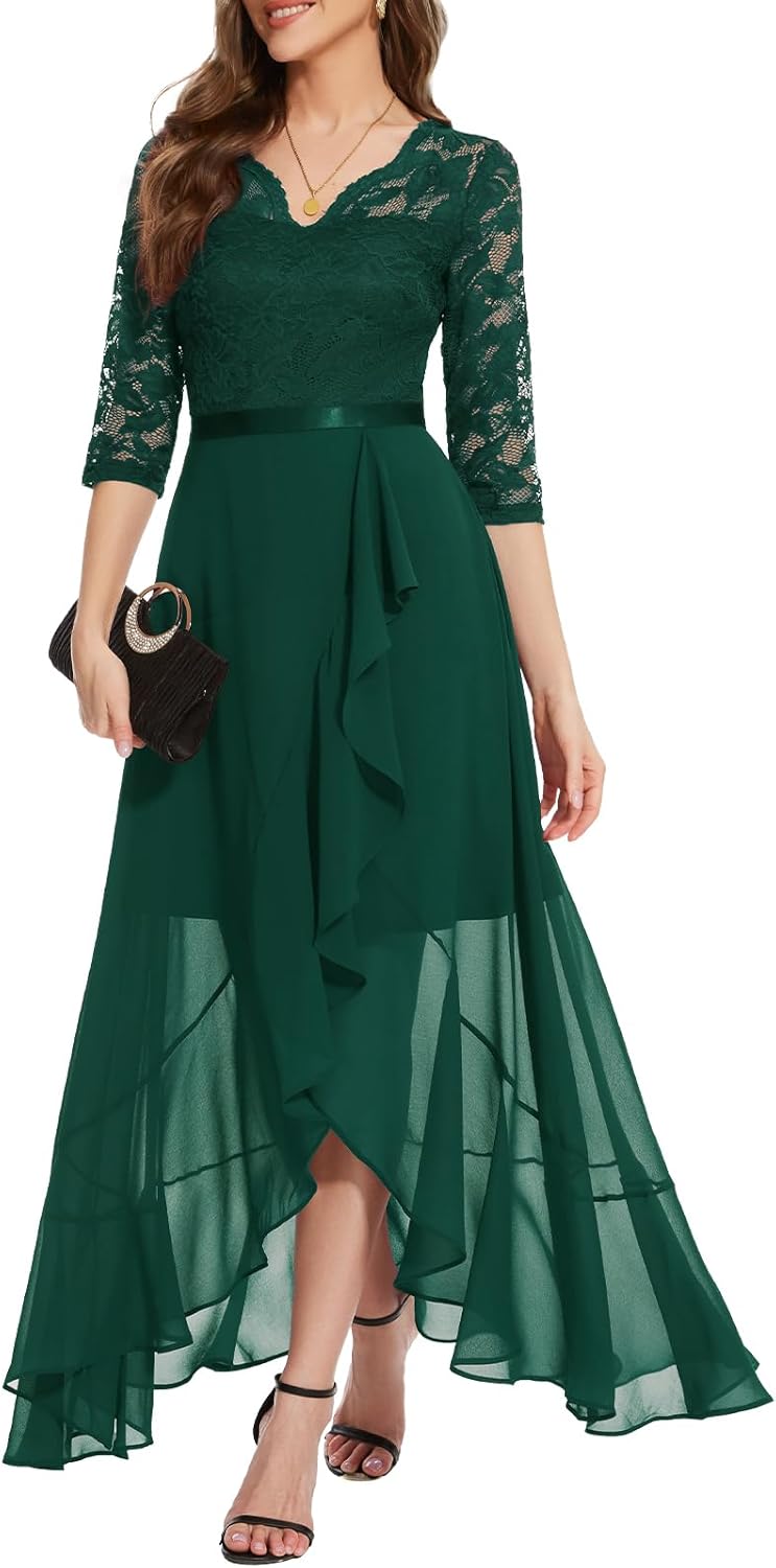 Bbonlinedress Women's V-Neck Dress for Women Wedding Guest Hi-Lo Floral Lace Prom Cocktail Party Formal Bridesmaid Dress - Image 12