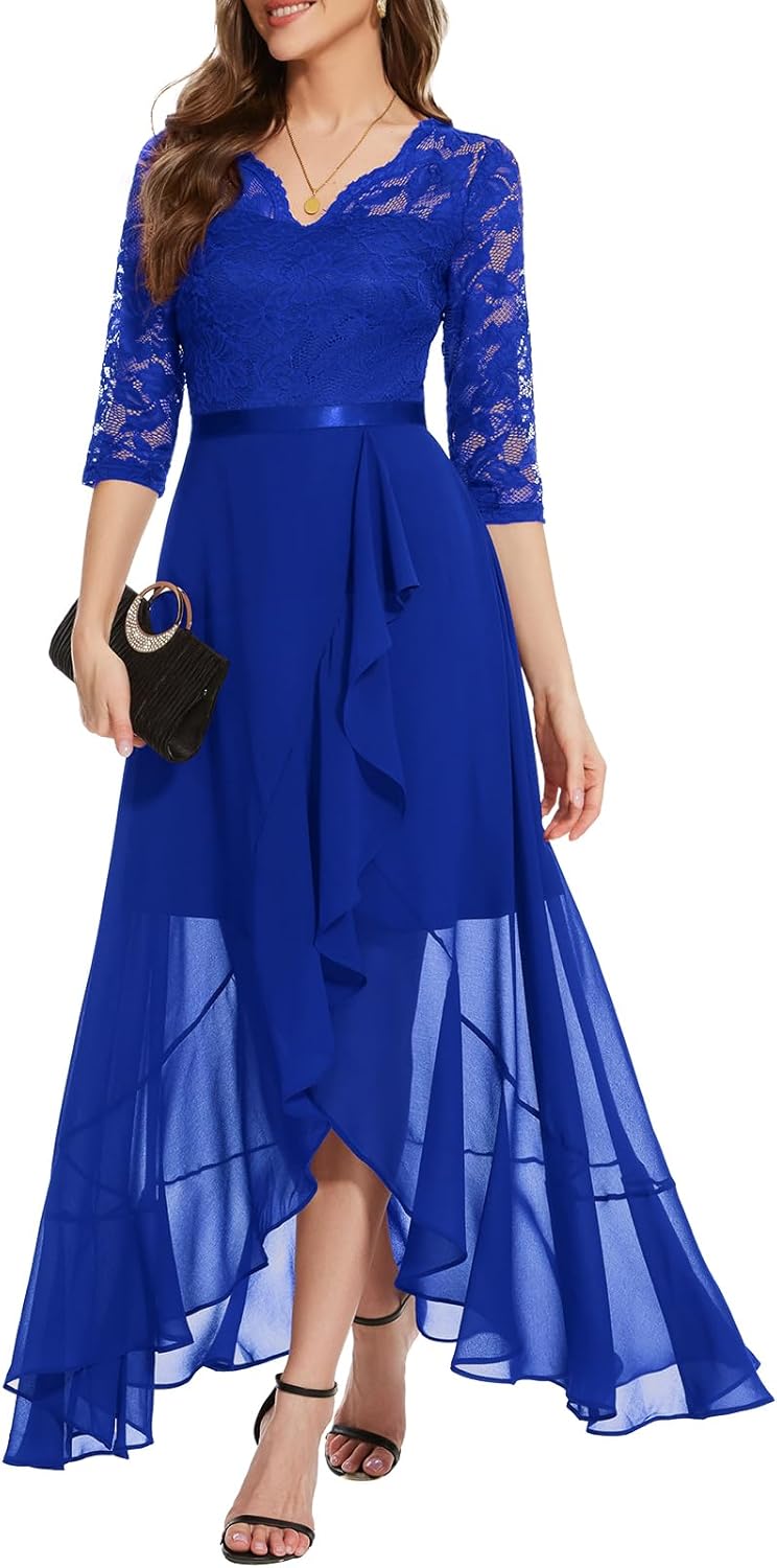 Bbonlinedress Women's V-Neck Dress for Women Wedding Guest Hi-Lo Floral Lace Prom Cocktail Party Formal Bridesmaid Dress - Image 17