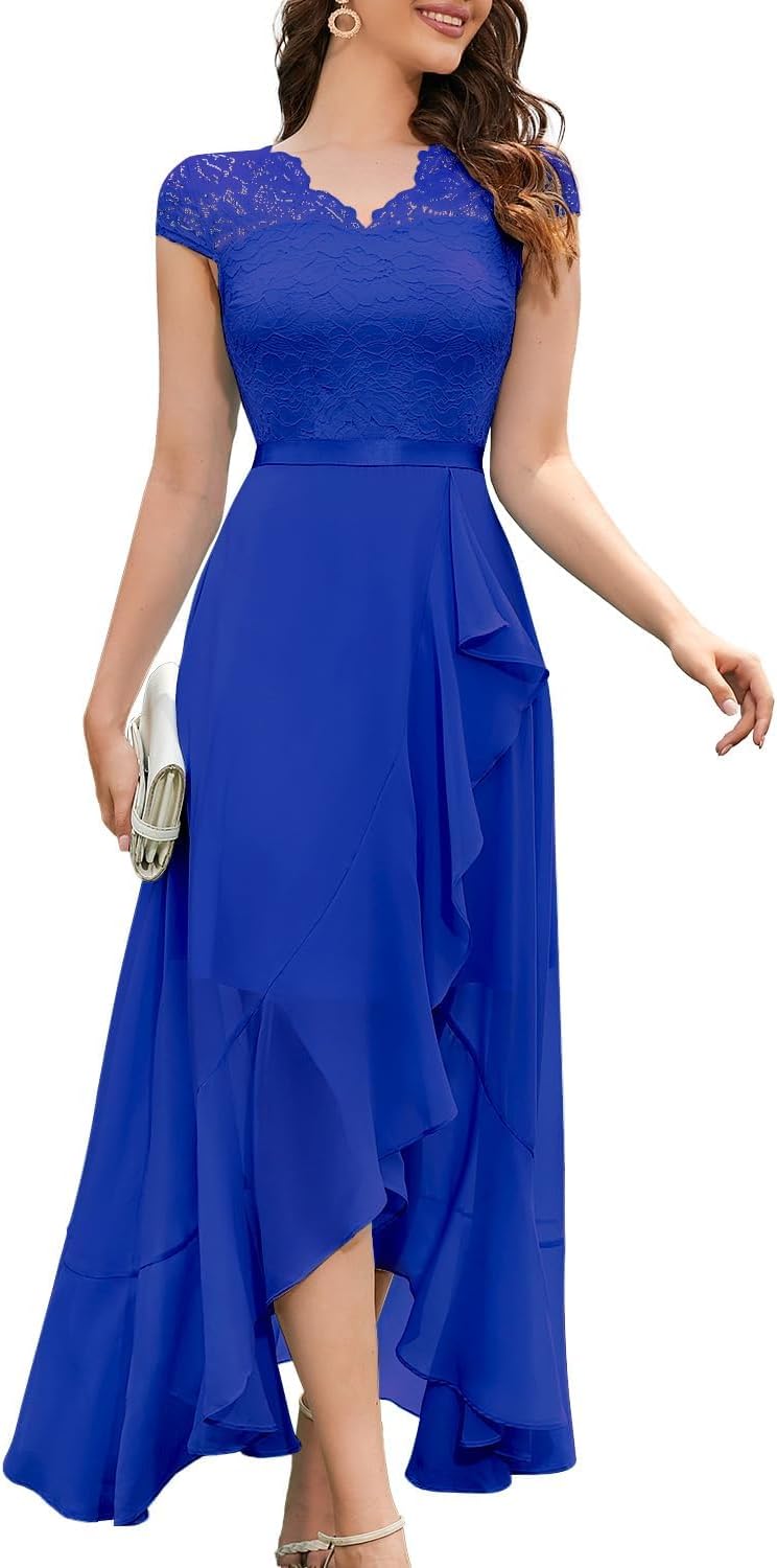 Bbonlinedress Women's V-Neck Dress for Women Wedding Guest Hi-Lo Floral Lace Prom Cocktail Party Formal Bridesmaid Dress - Image 14