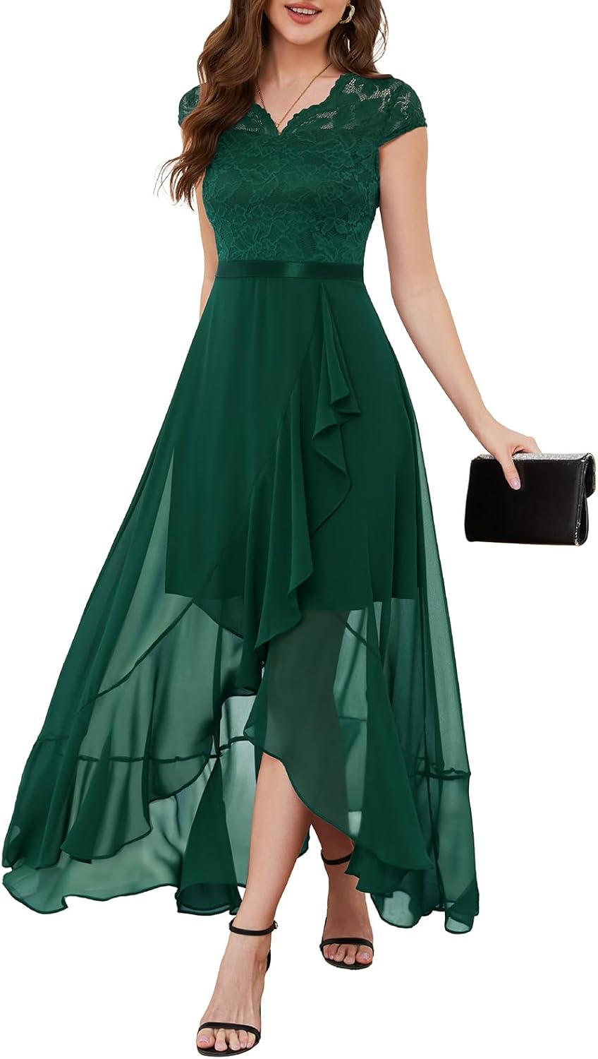 Bbonlinedress Women's V-Neck Dress for Women Wedding Guest Hi-Lo Floral Lace Prom Cocktail Party Formal Bridesmaid Dress - Image 21