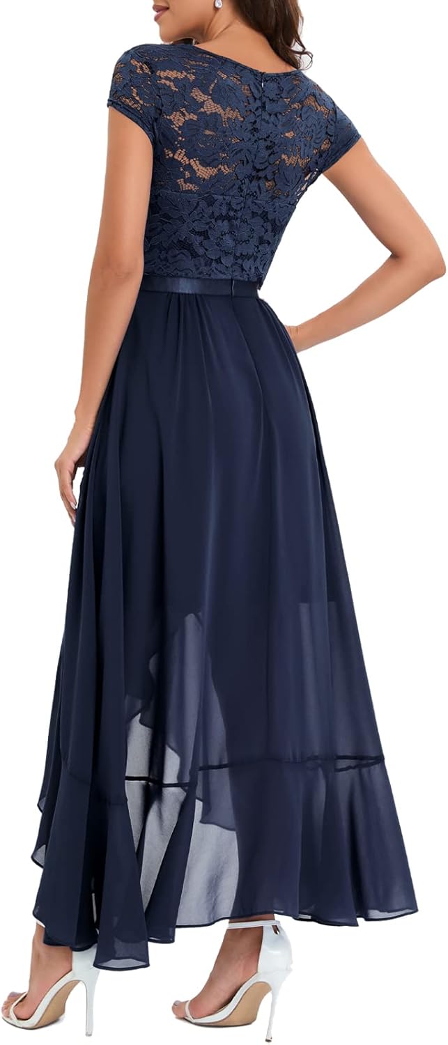 Bbonlinedress Women's V-Neck Dress for Women Wedding Guest Hi-Lo Floral Lace Prom Cocktail Party Formal Bridesmaid Dress - Image 2