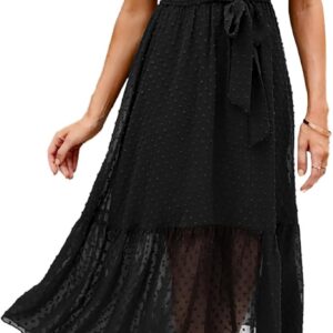 BTFBM Women Summer Bohemian Floral Casual Wrap V Neck Ruffle Cap Sleeveless Belt A-Line Pleated Hem Midi Sun Dress White