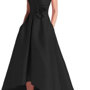 Caodip Womens Hi Low Prom Dress with Pockets Crew Neck A Line Forma Eveningl Dress Elegance Wedding Guest Dress