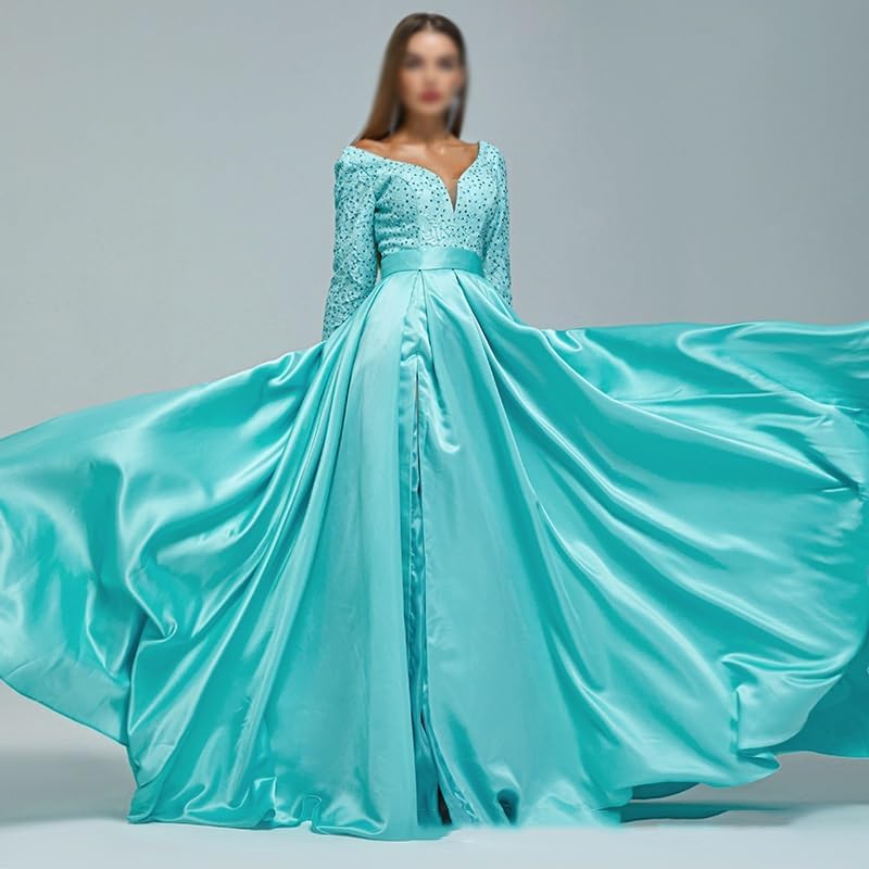 CGTENBS Elongated Banquet Evening Gown Long Slim-fit Long Sleeve Annual Party Performance Dress - Image 5