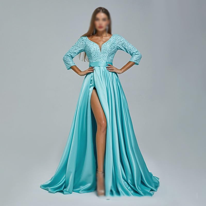 CGTENBS Elongated Banquet Evening Gown Long Slim-fit Long Sleeve Annual Party Performance Dress - Image 3