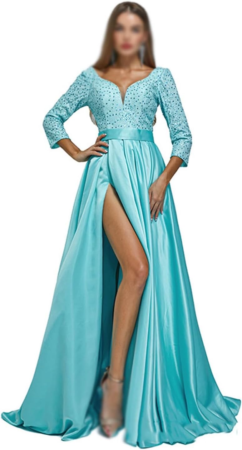 CGTENBS Elongated Banquet Evening Gown Long Slim-fit Long Sleeve Annual Party Performance Dress