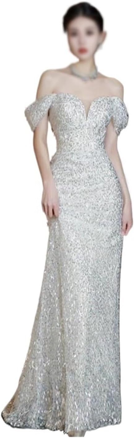 CGTENBS Flat Shoulder Evening Gown for Women Banquet Toasting Dress Slimming