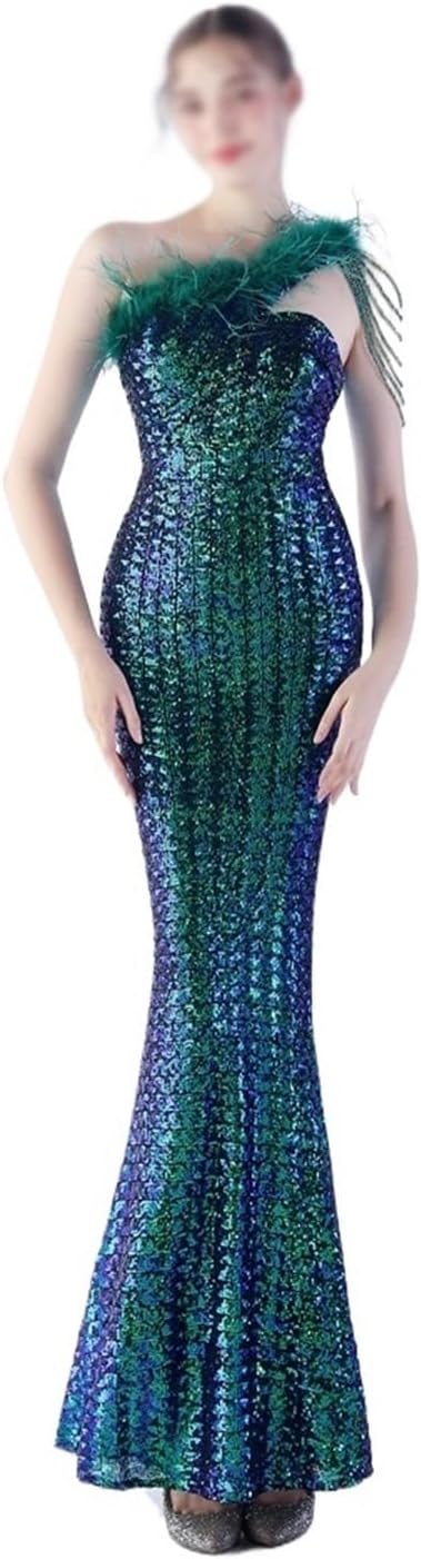 CGTENBS Sequin Vertical Long Slim-fit Dress Evening Gown Ladies Party Girl(3X-Large)