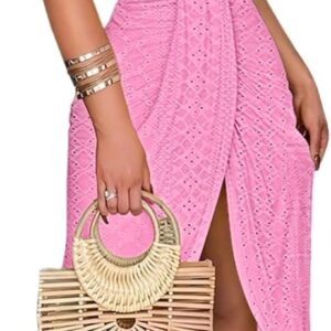 CHICME Womens Summer Halter Dress Hollow Out A Line Vacation Dresses with Eyelet Embroidery & Side Slit