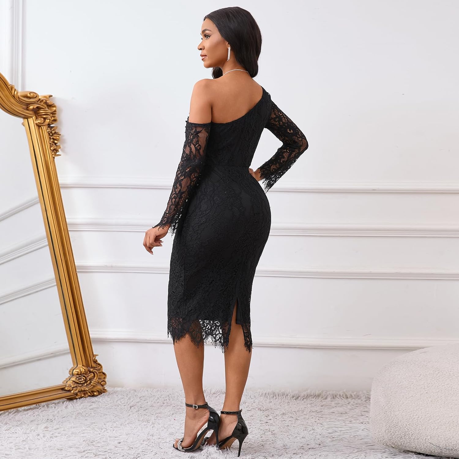 Cololura Women Elegant Floral Lace Patchwork Long Sleeve Evening Gown Party Cocktail Bodycon Dress - Image 5