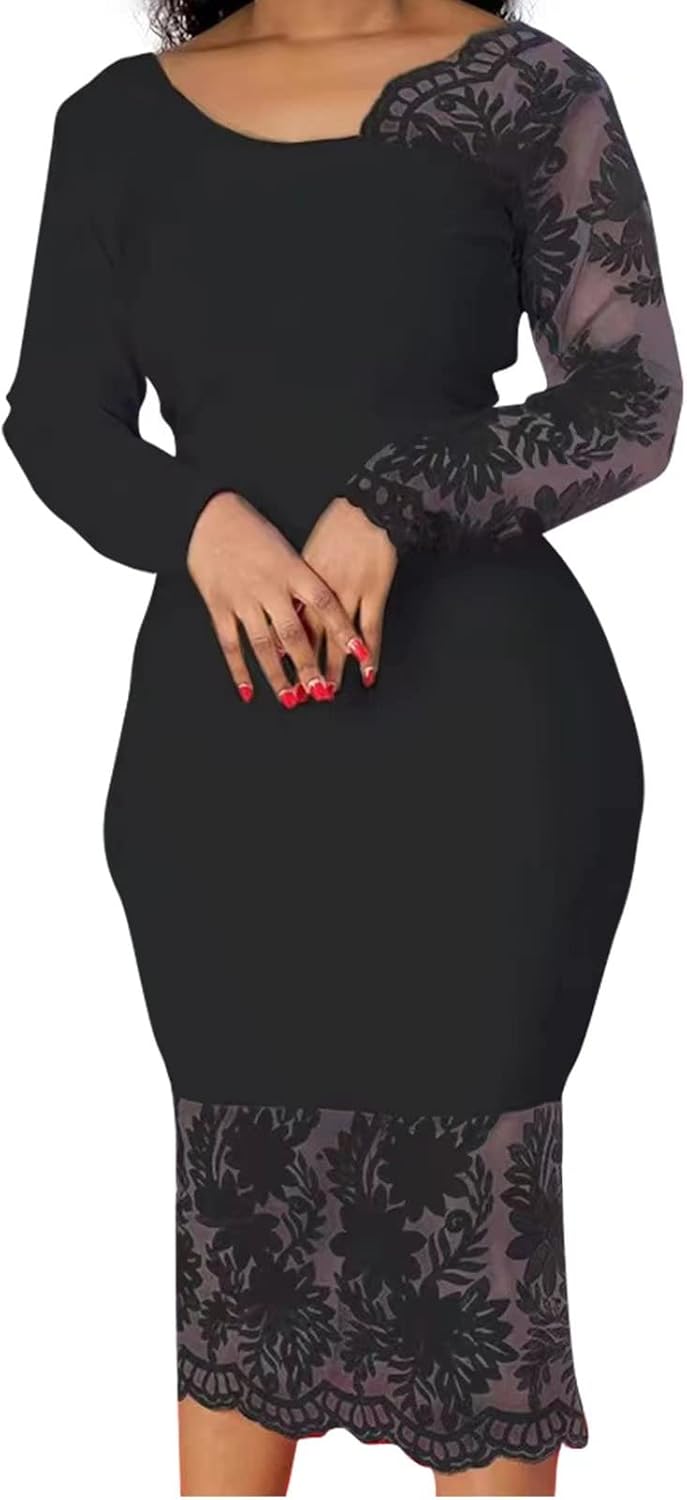 Cololura Women Elegant Floral Lace Patchwork Long Sleeve Evening Gown Party Cocktail Bodycon Dress - Image 11