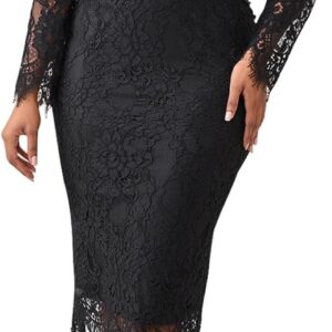 Cololura Women Elegant Floral Lace Patchwork Long Sleeve Evening Gown Party Cocktail Bodycon Dress