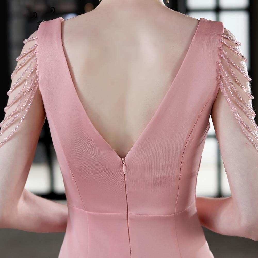 Crystal Beading V Neck Sleeveless Elegant Evening Dresses Women High Slit Formal Gowns Ruffled Sexy Slim-Fit Fishtail Dress - Image 2