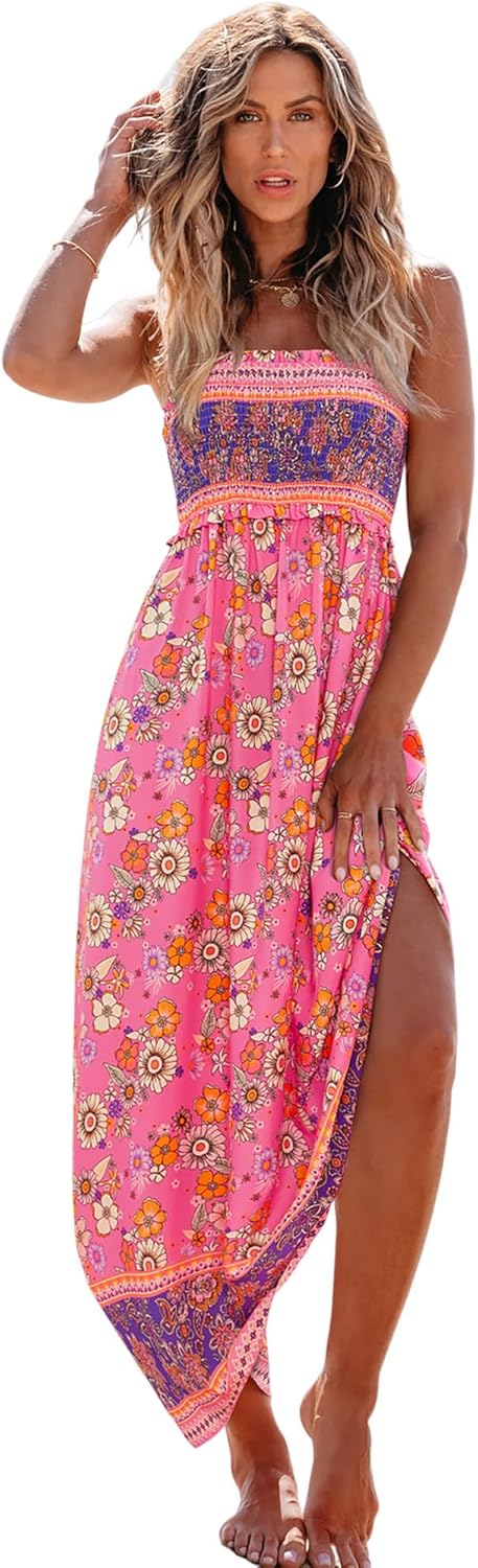 CUPSHE Women's Maxi Dress Ditsy Floral Smocked Summer Sundress Sleeveless Ruffled Spaghetti Straps Long Beach Formal Dress - Image 14