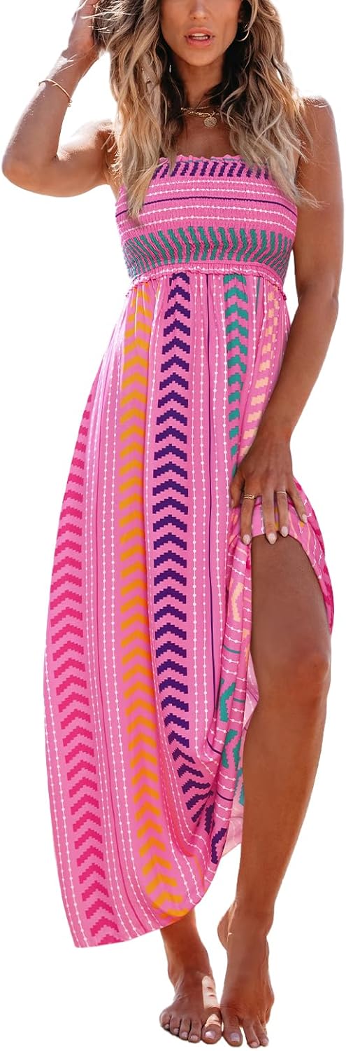 CUPSHE Women's Maxi Dress Ditsy Floral Smocked Summer Sundress Sleeveless Ruffled Spaghetti Straps Long Beach Formal Dress - Image 22