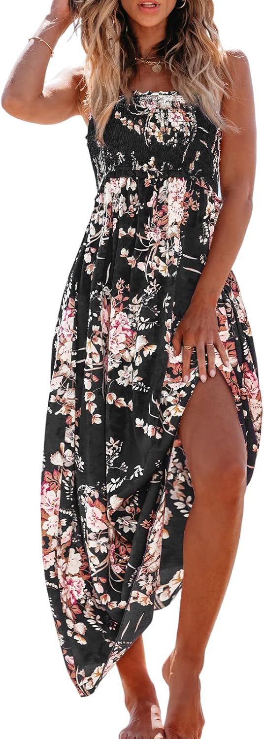 CUPSHE Women's Maxi Dress Ditsy Floral Smocked Summer Sundress Sleeveless Ruffled Spaghetti Straps Long Beach Formal Dress - Image 18