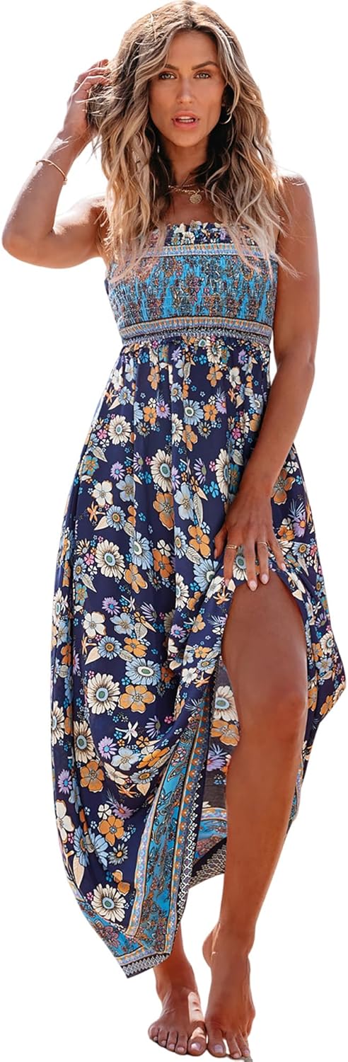 CUPSHE Women's Maxi Dress Ditsy Floral Smocked Summer Sundress Sleeveless Ruffled Spaghetti Straps Long Beach Formal Dress - Image 20