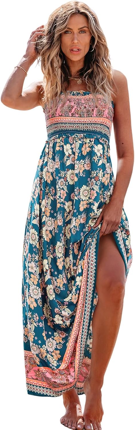CUPSHE Women's Maxi Dress Ditsy Floral Smocked Summer Sundress Sleeveless Ruffled Spaghetti Straps Long Beach Formal Dress - Image 11