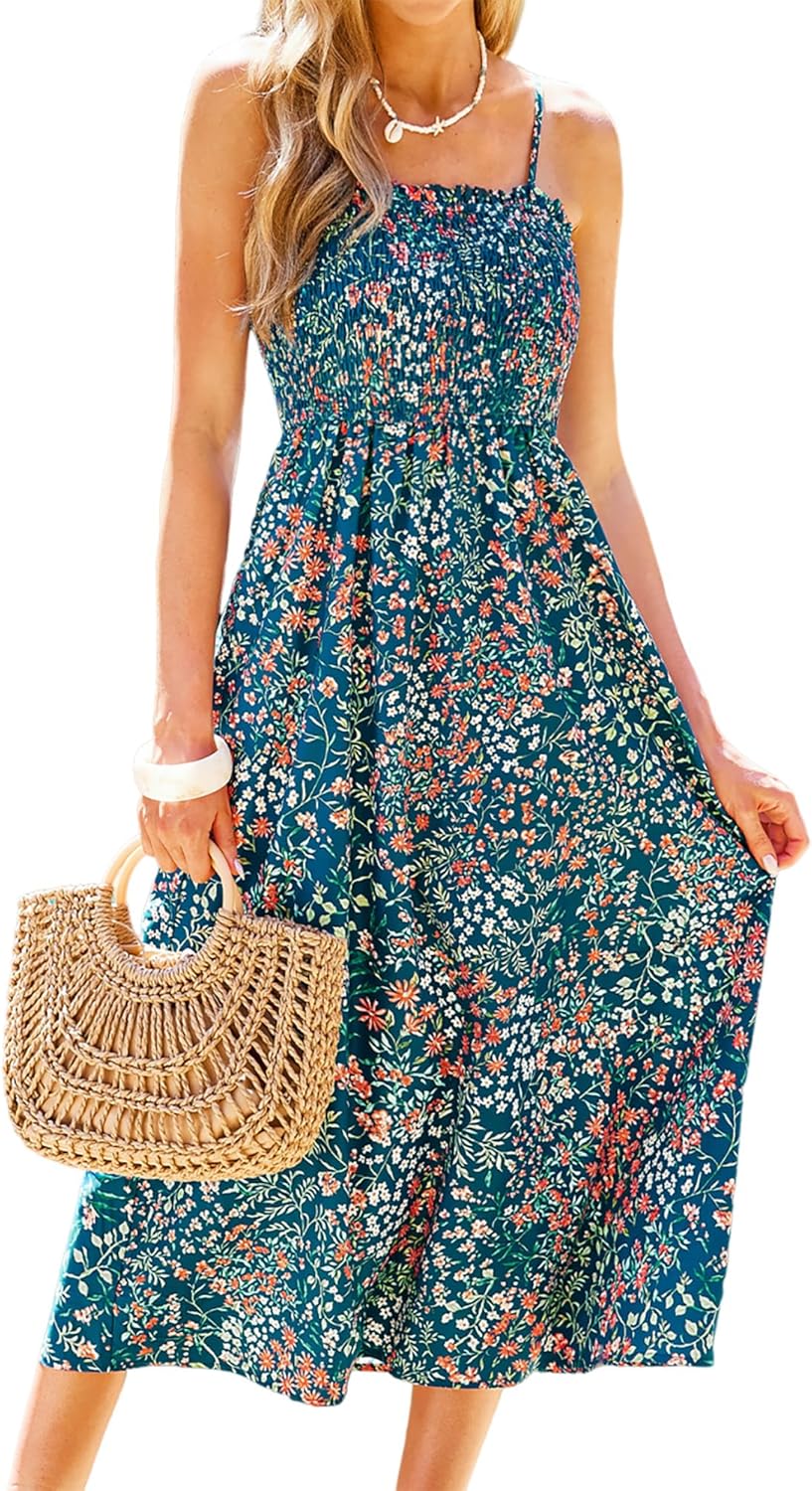 CUPSHE Women's Maxi Dress Ditsy Floral Smocked Summer Sundress Sleeveless Ruffled Spaghetti Straps Long Beach Formal Dress - Image 16