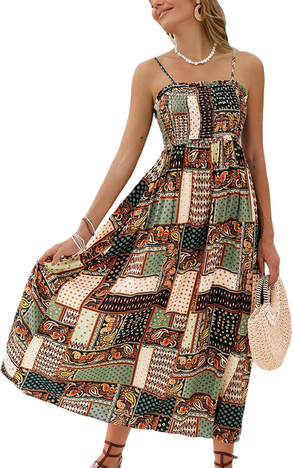 CUPSHE Women's Maxi Dress Ditsy Floral Smocked Summer Sundress Sleeveless Ruffled Spaghetti Straps Long Beach Formal Dress - Image 24