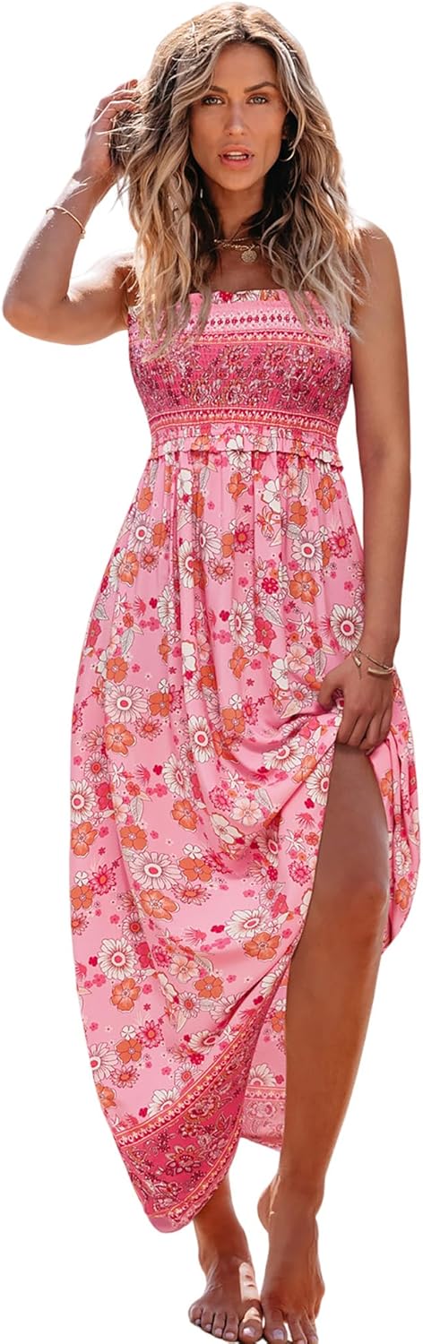 CUPSHE Women's Maxi Dress Ditsy Floral Smocked Summer Sundress Sleeveless Ruffled Spaghetti Straps Long Beach Formal Dress - Image 7