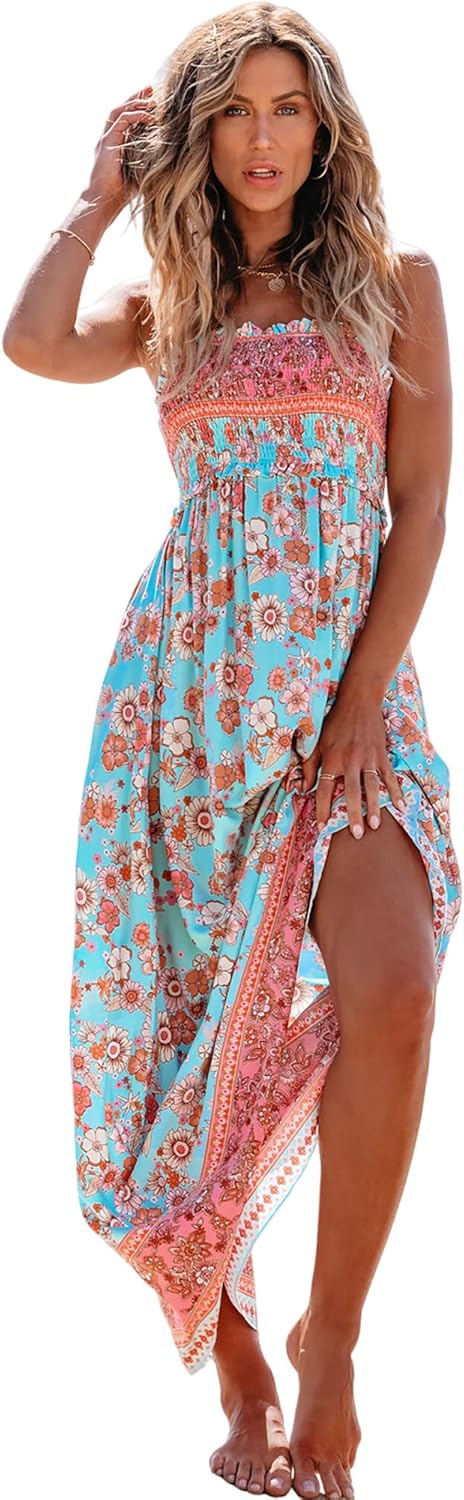 CUPSHE Women's Maxi Dress Ditsy Floral Smocked Summer Sundress Sleeveless Ruffled Spaghetti Straps Long Beach Formal Dress - Image 13