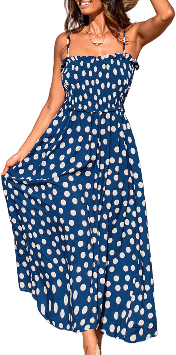 CUPSHE Women's Maxi Dress Ditsy Floral Smocked Summer Sundress Sleeveless Ruffled Spaghetti Straps Long Beach Formal Dress - Image 27