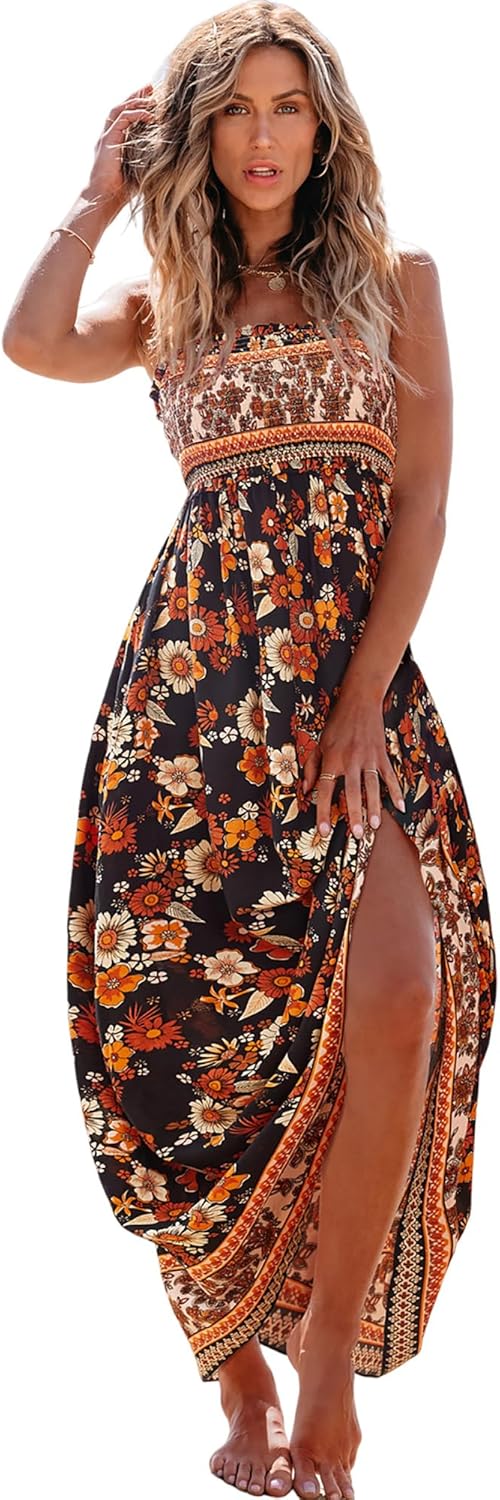 CUPSHE Women's Maxi Dress Ditsy Floral Smocked Summer Sundress Sleeveless Ruffled Spaghetti Straps Long Beach Formal Dress - Image 9