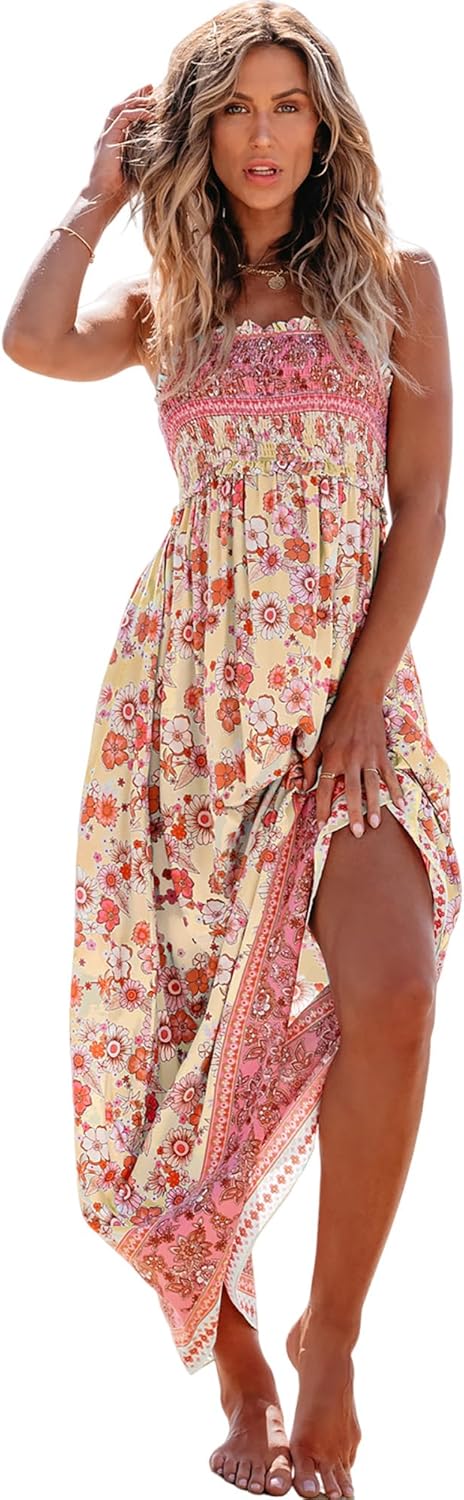 CUPSHE Women's Maxi Dress Ditsy Floral Smocked Summer Sundress Sleeveless Ruffled Spaghetti Straps Long Beach Formal Dress - Image 21