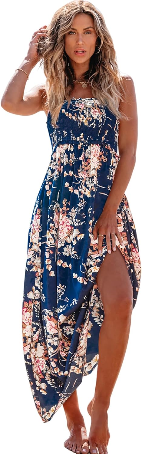 CUPSHE Women's Maxi Dress Ditsy Floral Smocked Summer Sundress Sleeveless Ruffled Spaghetti Straps Long Beach Formal Dress - Image 15