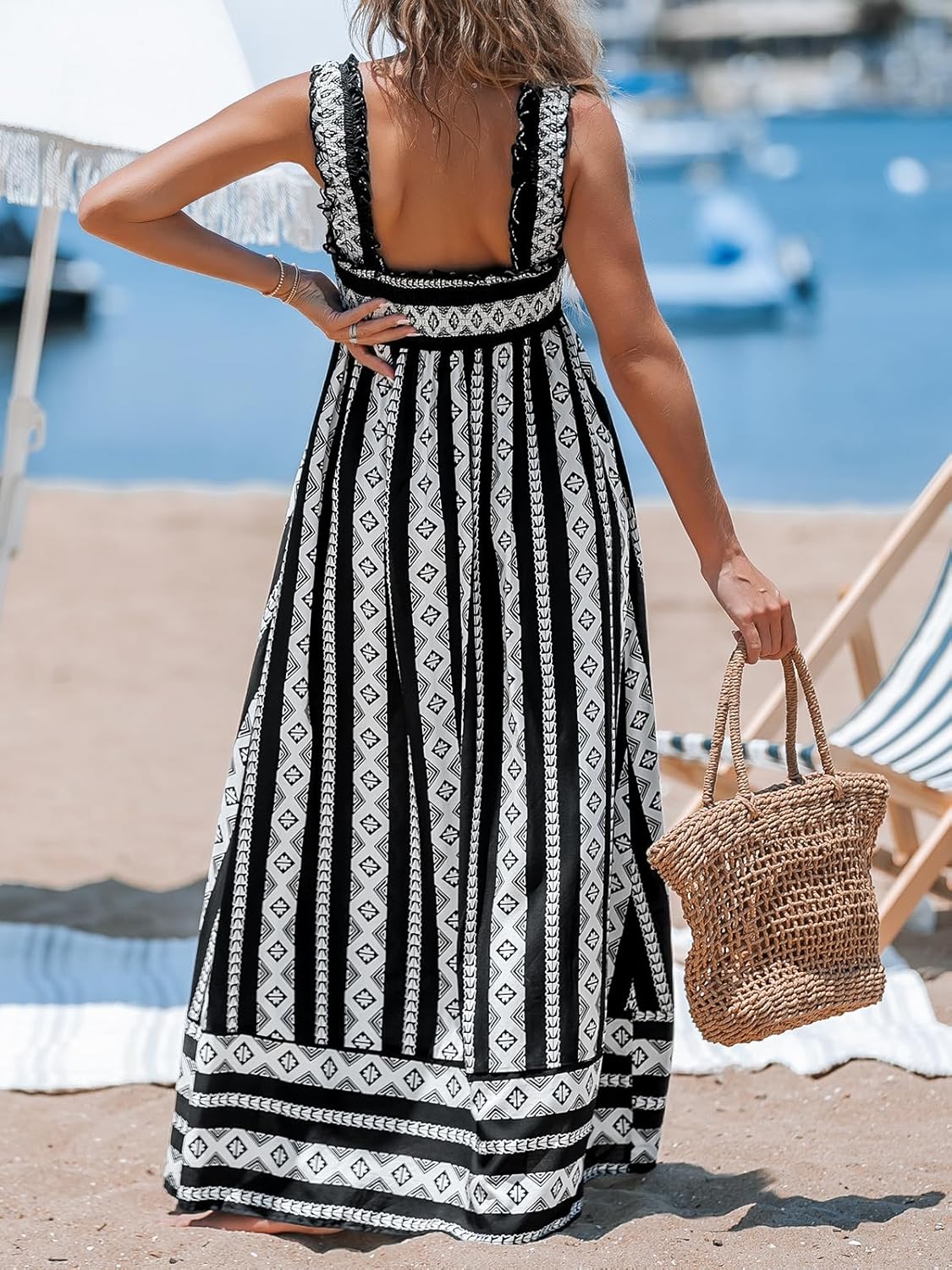 CUPSHE Women's Maxi Dress Ditsy Floral Smocked Summer Sundress Sleeveless Ruffled Spaghetti Straps Long Beach Formal Dress - Image 2