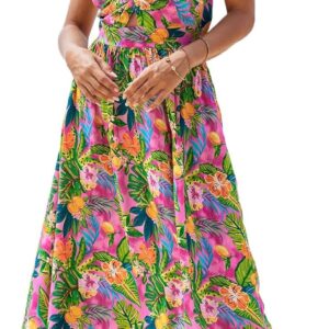 CUPSHE Women's Maxi Dress Floral Print Twisted V Neck Sleeveless Long Dress Summer Casual Dress