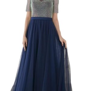 Customized high-end Women's 3/4 Sleeve Sweetheart Neckline A Diamond Evening Dress Blue Black