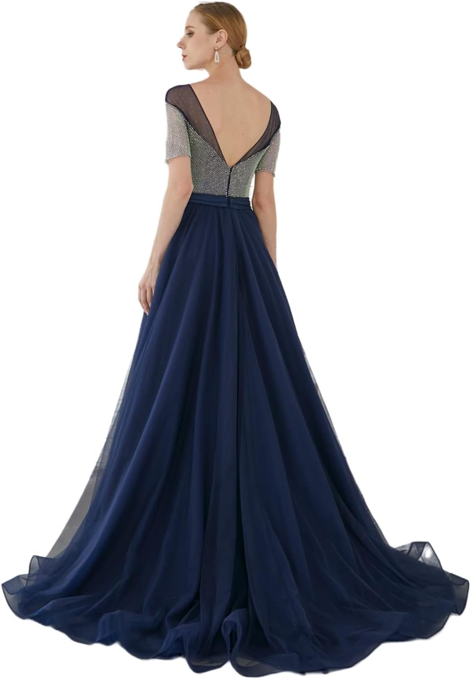 Customized high-end Women's 3/4 Sleeve Sweetheart Neckline A Diamond Evening Dress Blue Black - Image 5