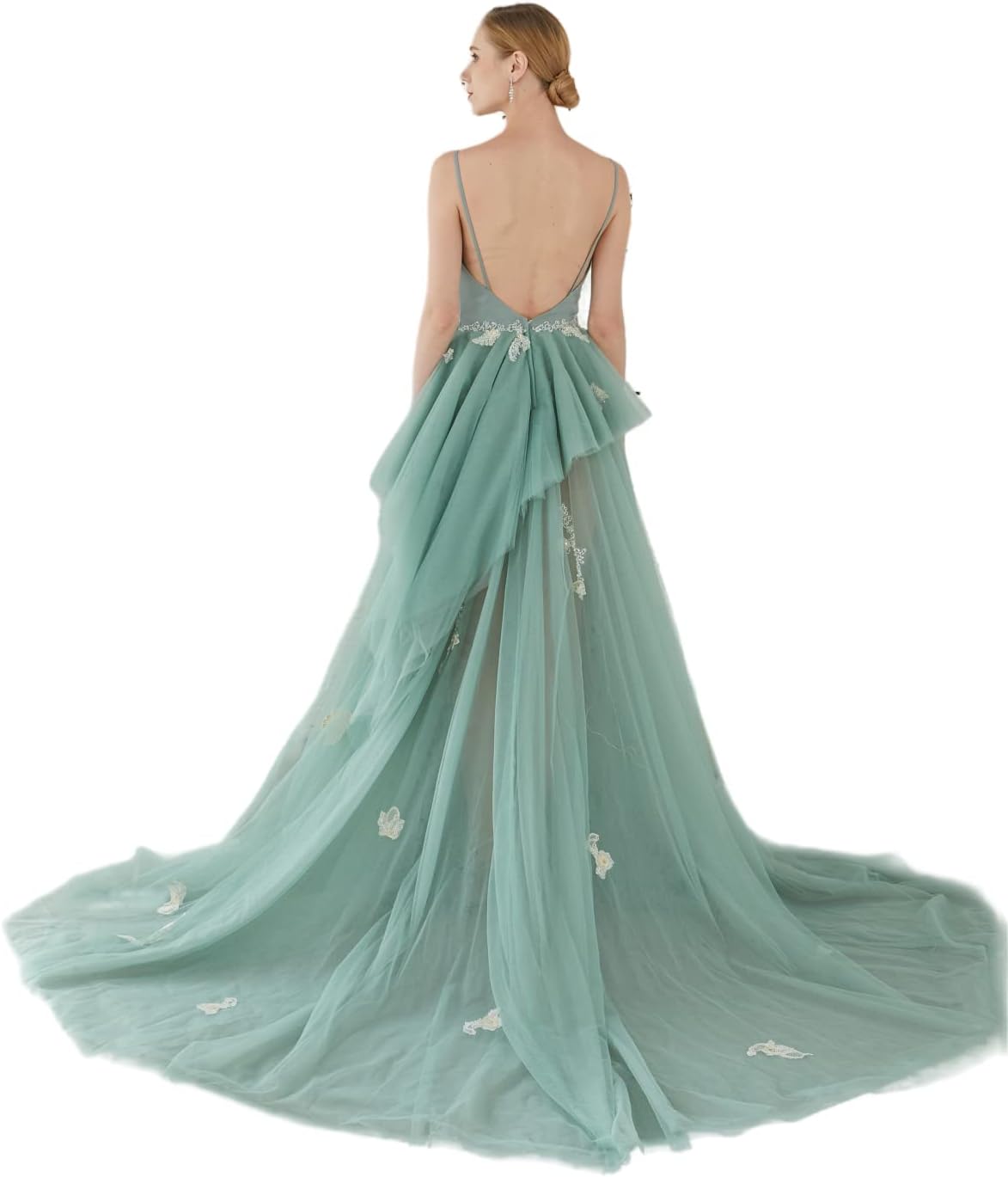 Customized high-end Women's Suspender Evening Dress Women's Fashion Backless Long Cocktail Dress Green - Image 4