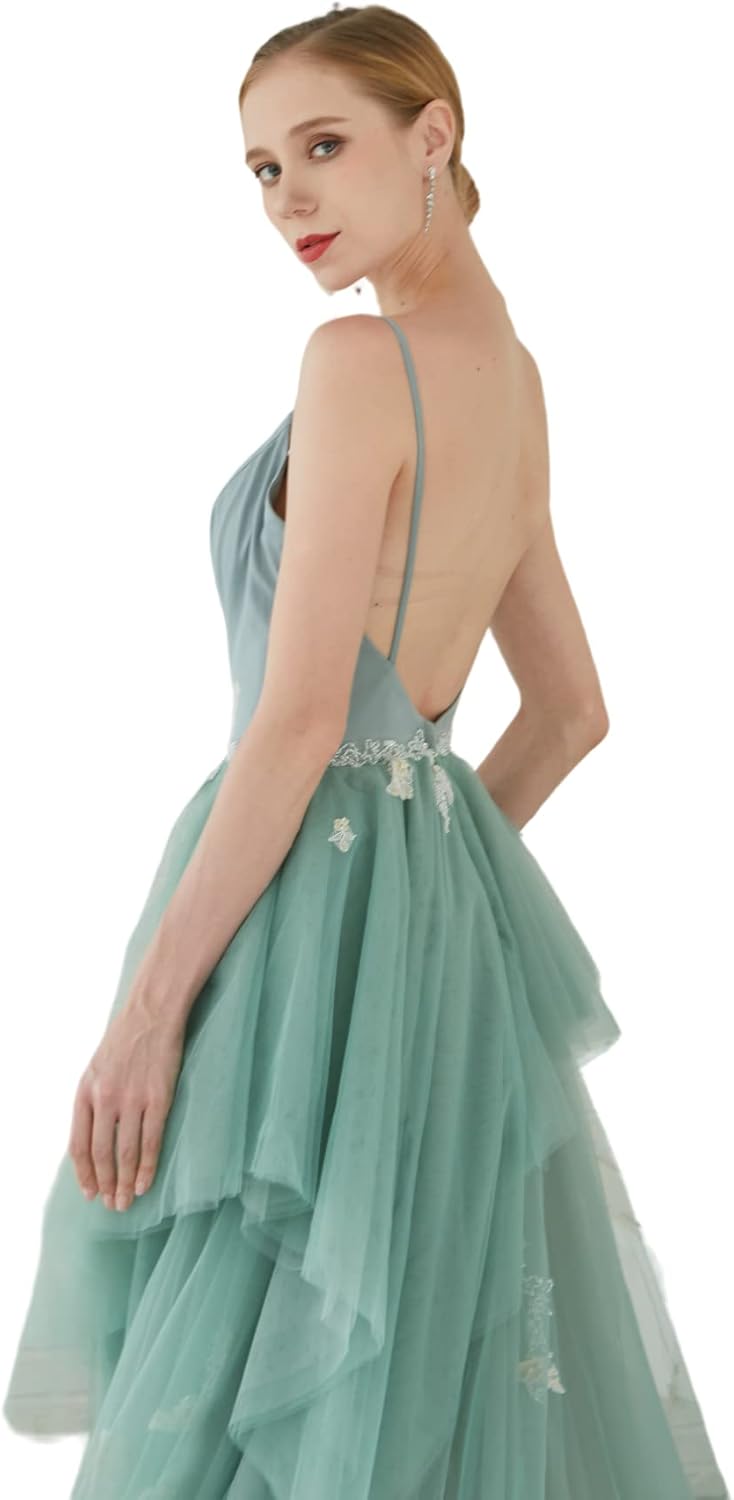 Customized high-end Women's Suspender Evening Dress Women's Fashion Backless Long Cocktail Dress Green - Image 7