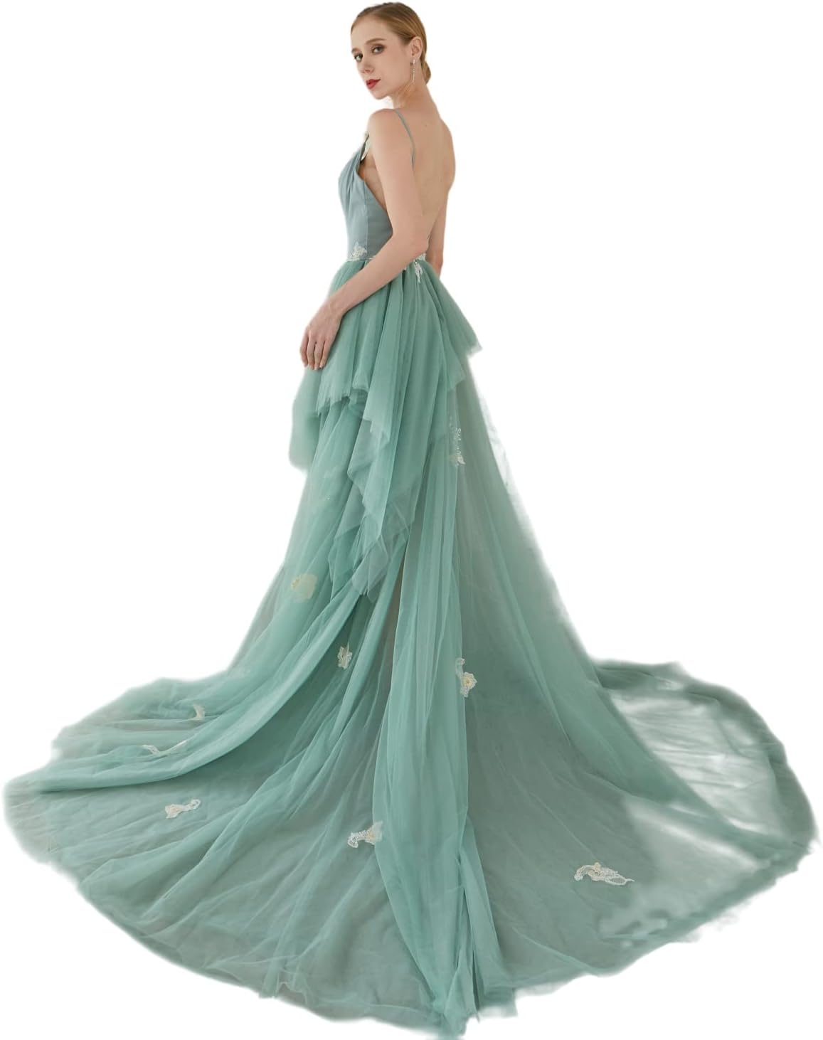 Customized high-end Women's Suspender Evening Dress Women's Fashion Backless Long Cocktail Dress Green - Image 6